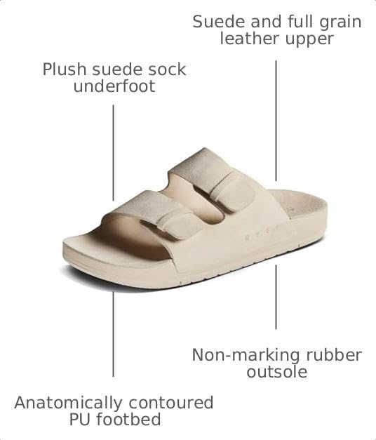 REEF Ojai Two Bar Women's Fashion Slide Sandal, Premium Leather, Soft Cushion Footbed Vintage