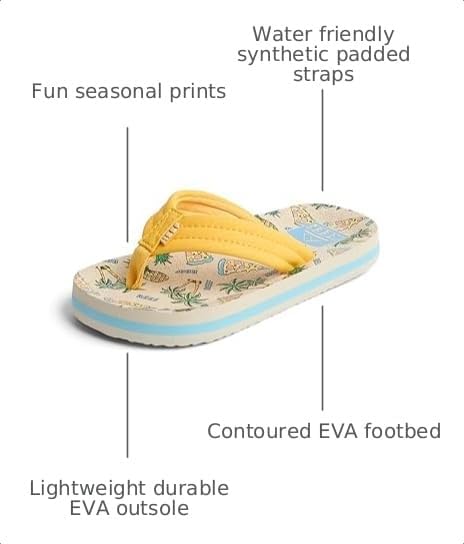 REEF Boys Kids Ahi Beach Flip Flop, Soft Cushion Footbed, Water Friendly Hawaiian Pizza