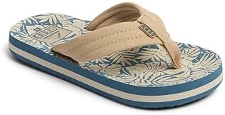 REEF Boys Kids Ahi Beach Flip Flop, Soft Cushion Footbed, Water Friendly BlueTan Palm