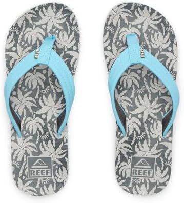 REEF Boys Kids Ahi Beach Flip Flop, Soft Cushion Footbed, Water Friendly Light Blue Palm