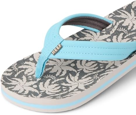 REEF Boys Kids Ahi Beach Flip Flop, Soft Cushion Footbed, Water Friendly Light Blue Palm