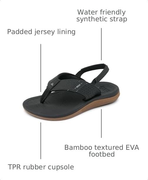 Reef ToddlerLittle Boys' Santa Ana Flip Flop, Super Soft and Supportive Footbed, Water Friendly, Backstrap, Black, 9