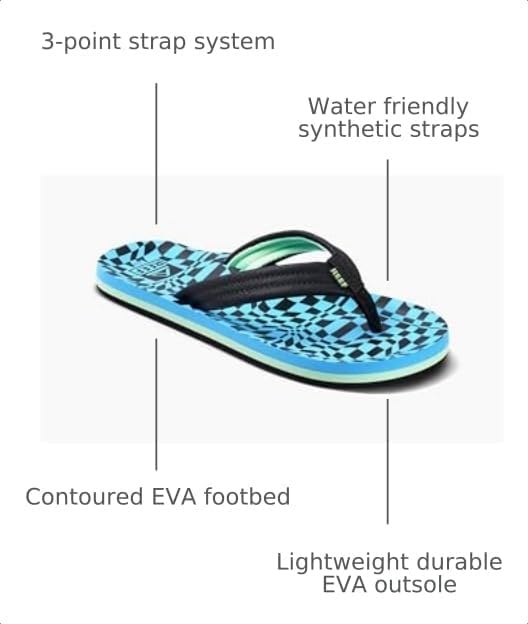 REEF Boys Kids Ahi Beach Flip Flop, Soft Cushion Footbed, Water Friendly Swell Checkers