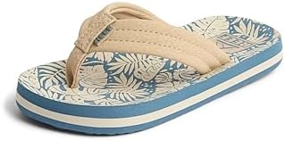 REEF Boys Kids Ahi Beach Flip Flop, Soft Cushion Footbed, Water Friendly BlueTan Palm
