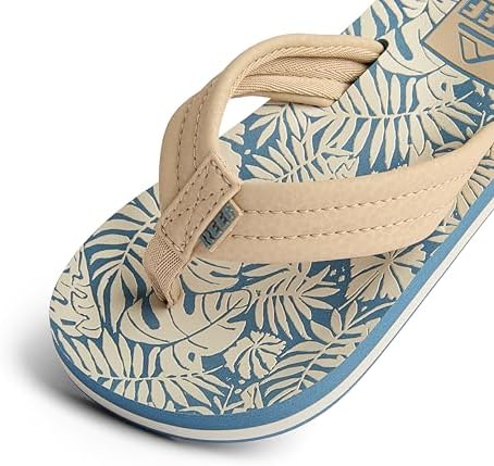 REEF Boys Kids Ahi Beach Flip Flop, Soft Cushion Footbed, Water Friendly BlueTan Palm