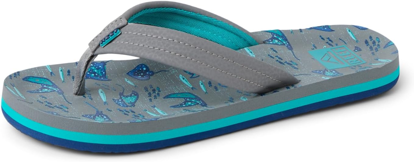 REEF Boys Kids Ahi Beach Flip Flop, Soft Cushion Footbed, Water Friendly GreyStingray