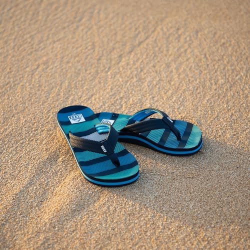 REEF Boys Kids Ahi Beach Flip Flop, Soft Cushion Footbed, Water Friendly Deep Sea Stripes