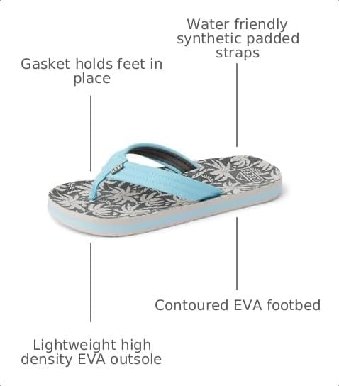 REEF Boys Kids Ahi Beach Flip Flop, Soft Cushion Footbed, Water Friendly Light Blue Palm