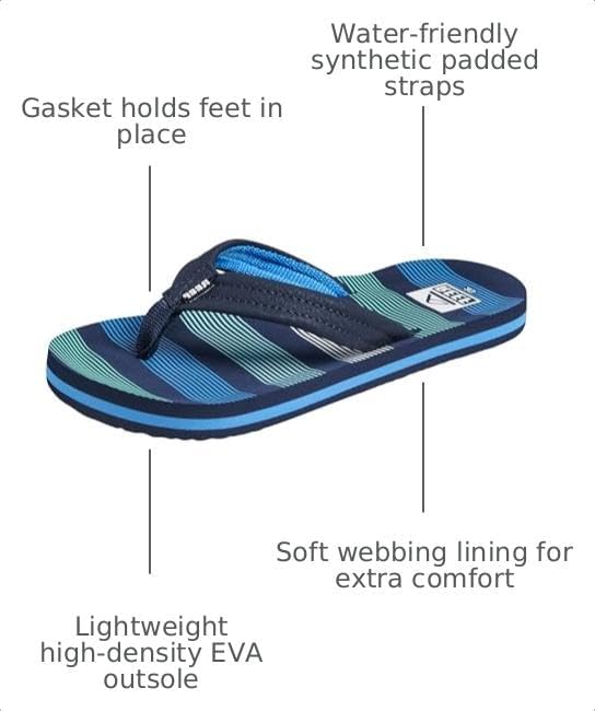 REEF Boys Kids Ahi Beach Flip Flop, Soft Cushion Footbed, Water Friendly Deep Sea Stripes