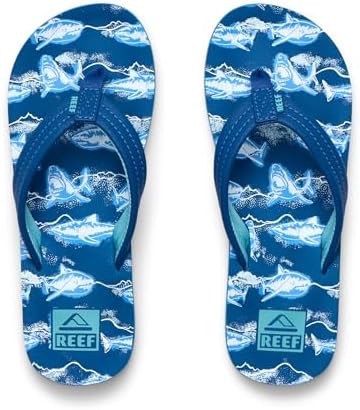 REEF Boys Kids Ahi Beach Flip Flop, Soft Cushion Footbed, Water Friendly Royal Sharks