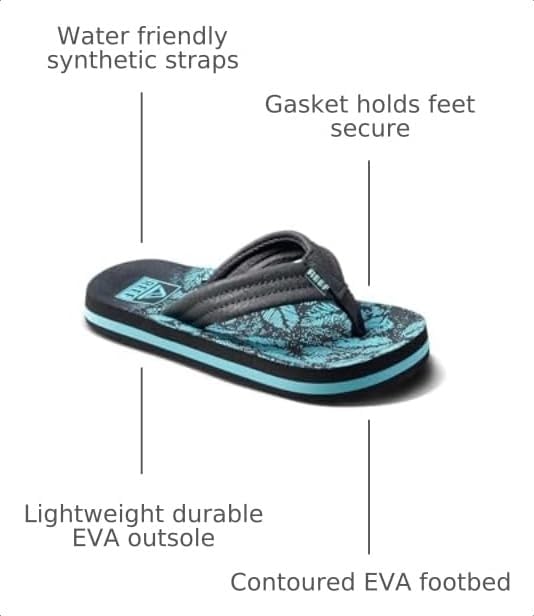 REEF Boys Kids Ahi Beach Flip Flop, Soft Cushion Footbed, Water Friendly Aquifer Palm