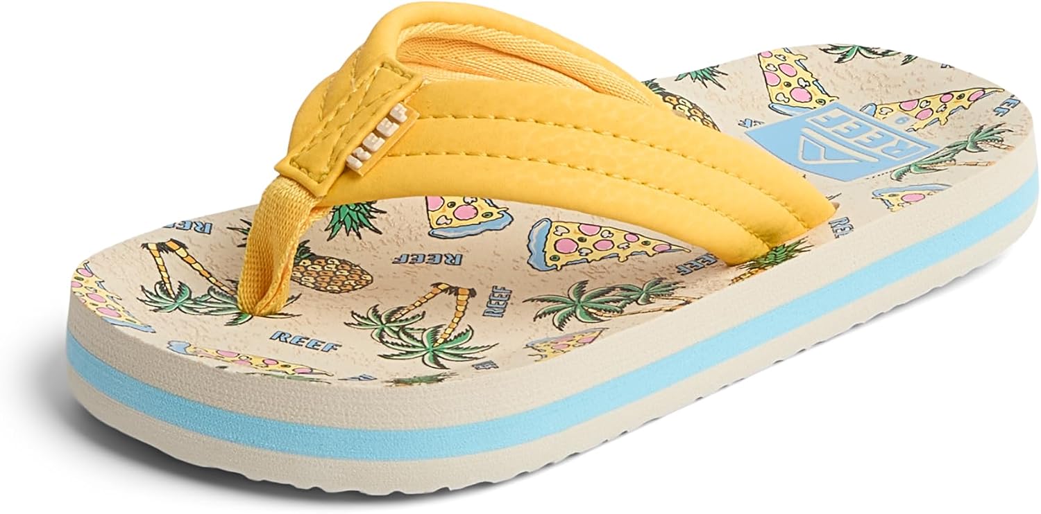 REEF Boys Kids Ahi Beach Flip Flop, Soft Cushion Footbed, Water Friendly Hawaiian Pizza