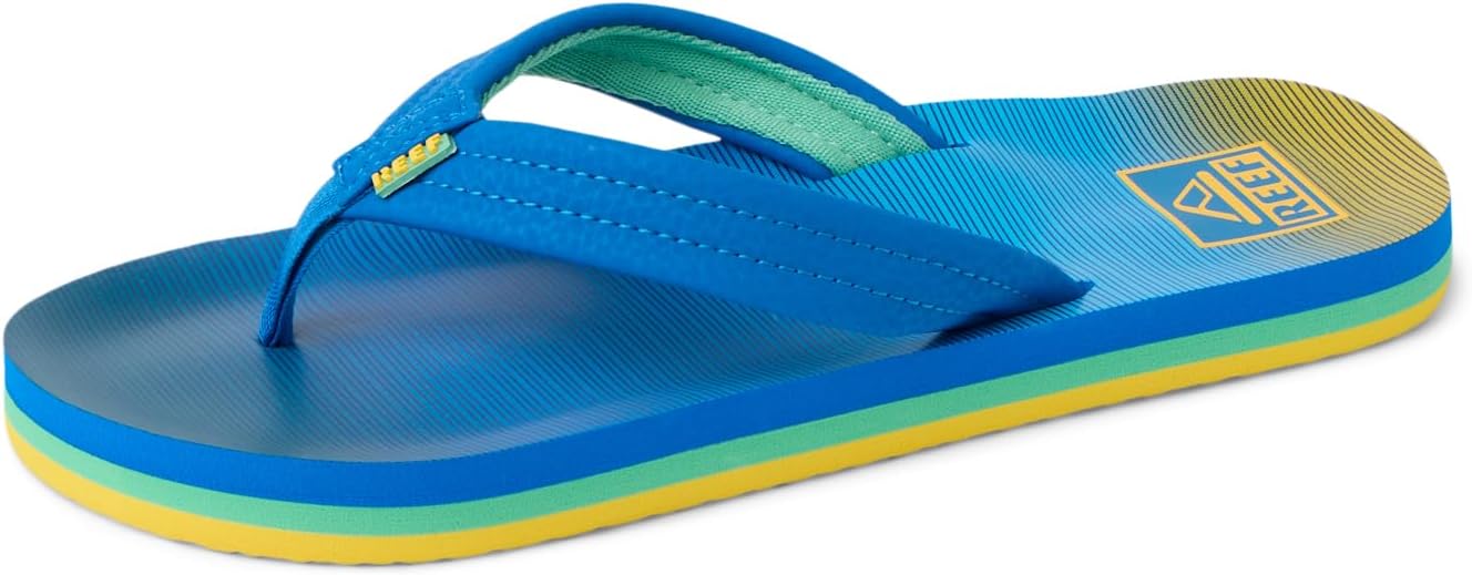 REEF Boys Kids Ahi Beach Flip Flop, Soft Cushion Footbed, Water Friendly BlueFade Stripe