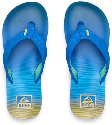 REEF Boys Kids Ahi Beach Flip Flop, Soft Cushion Footbed, Water Friendly BlueFade Stripe