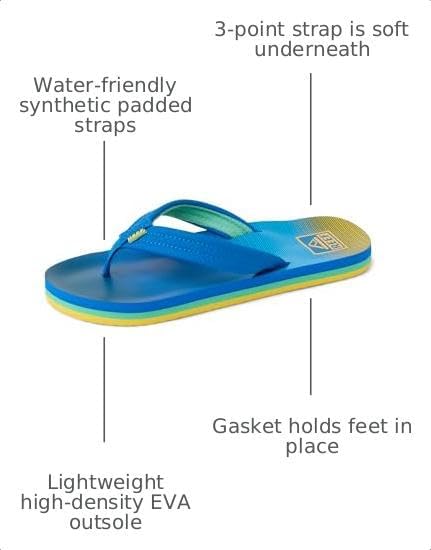 REEF Boys Kids Ahi Beach Flip Flop, Soft Cushion Footbed, Water Friendly BlueFade Stripe