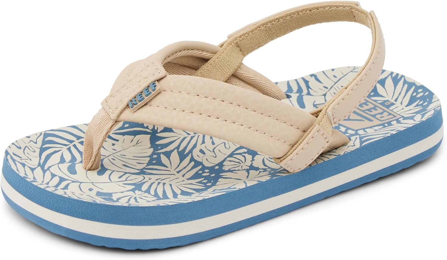Reef ToddlerLittle Kid Ahi Beach Flip Flop, Soft Cushion Footbed, Water Friendly, Backstrap, BlueTan Palm, 9