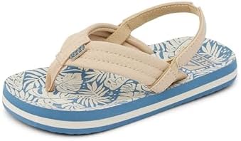 Reef ToddlerLittle Kid Ahi Beach Flip Flop, Soft Cushion Footbed, Water Friendly, Backstrap, BlueTan Palm, 9