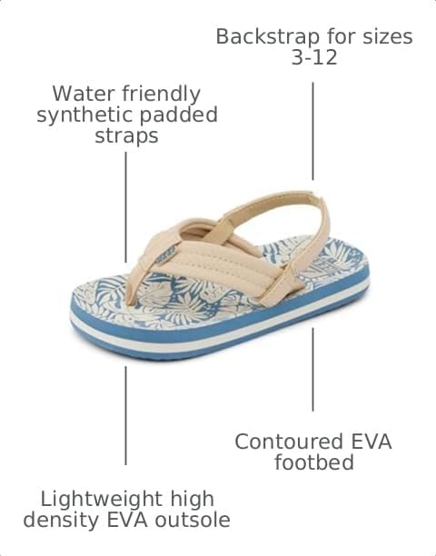 Reef ToddlerLittle Kid Ahi Beach Flip Flop, Soft Cushion Footbed, Water Friendly, Backstrap, BlueTan Palm, 9