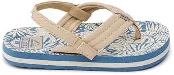 Reef ToddlerLittle Kid Ahi Beach Flip Flop, Soft Cushion Footbed, Water Friendly, Backstrap, BlueTan Palm, 9