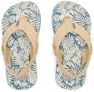 Reef ToddlerLittle Kid Ahi Beach Flip Flop, Soft Cushion Footbed, Water Friendly, Backstrap, BlueTan Palm, 9