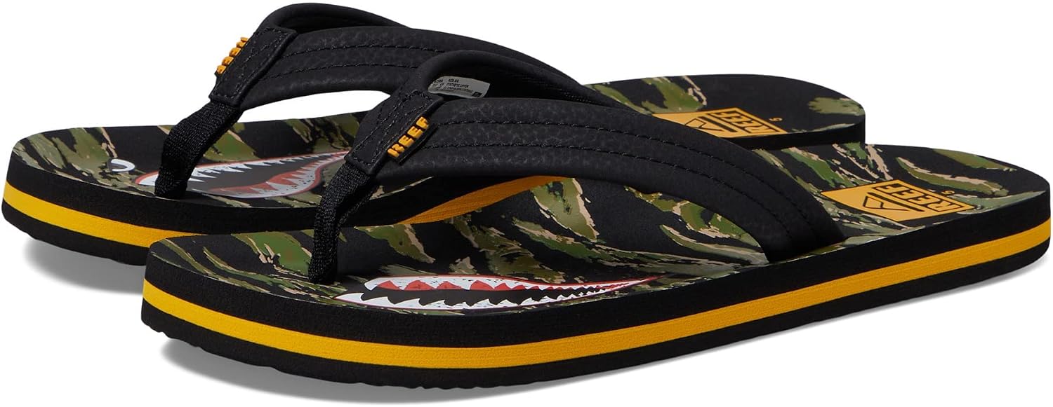 REEF Boys Kids Ahi Beach Flip Flop, Soft Cushion Footbed, Water Friendly Tiger Shark