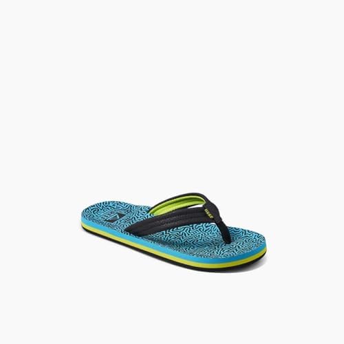REEF Boys Kids Ahi Beach Flip Flop, Soft Cushion Footbed, Water Friendly Blue Coral