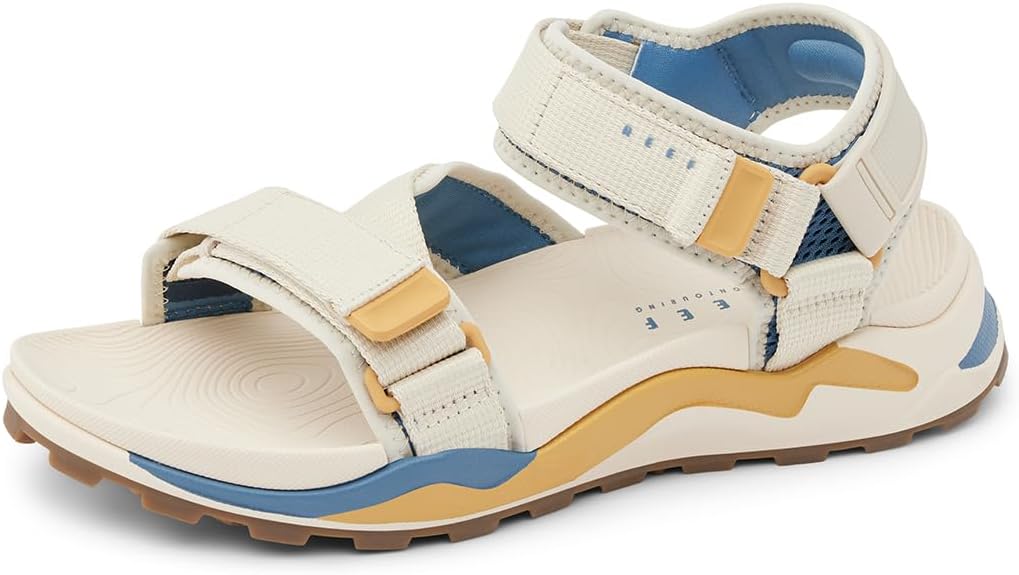 REEF Cross Shore Men's Casual Sport Sandal, Adjustable Straps, Supportive Footbed, No Slip Traction Tan-wheat-blue