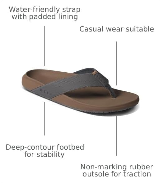 Reef Raglan Men's Flip Flop Sandal, Soft & Supportive Footbed, Water Friendly Straps FossilGrey