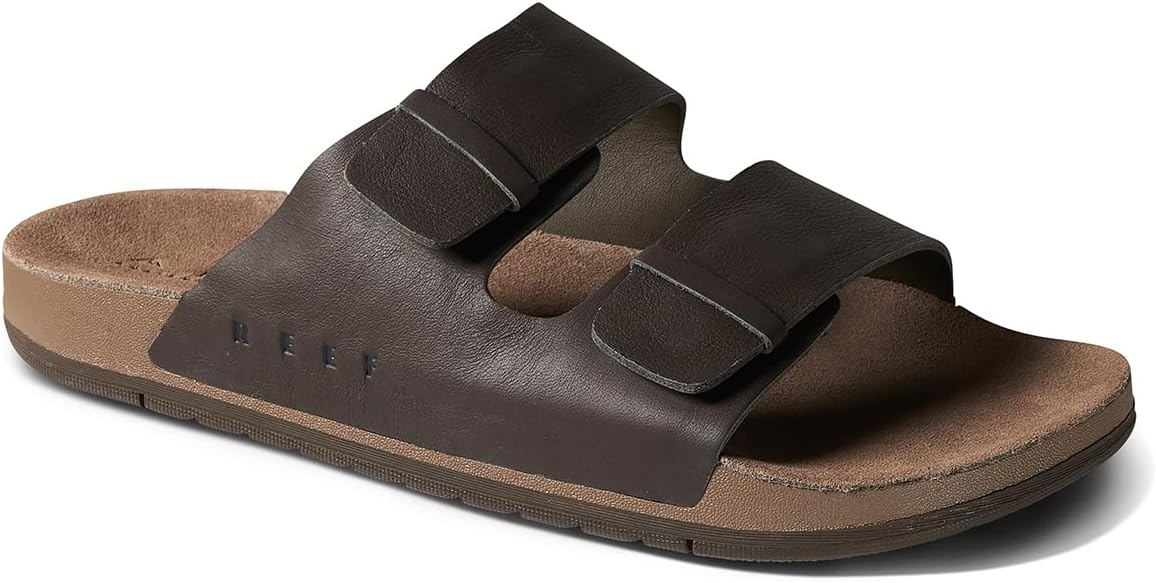 REEF Men's Ojai Two Bar Slide Sandal Brown Leather