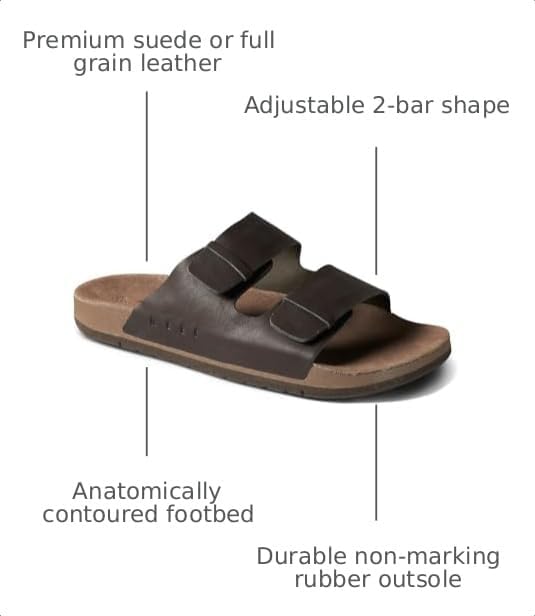 REEF Men's Ojai Two Bar Slide Sandal Brown Leather