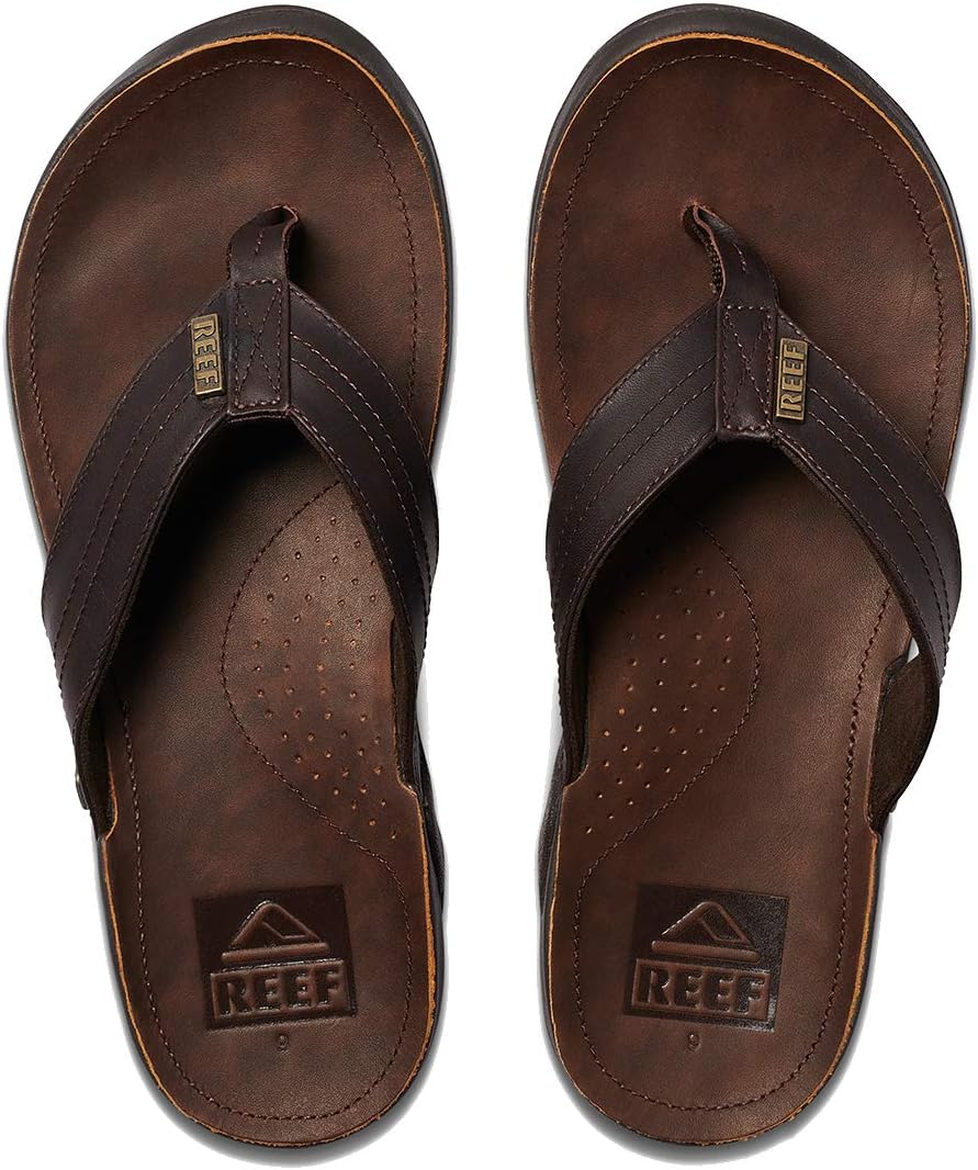 REEF Men's J-Bay III Leather Flip Flops Dark Brown-dark Brown