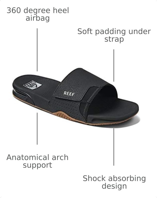 REEF Mens Fanning Slide | Bottle Opener Sandal Black-silver