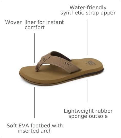 REEF Layback Men's Flip Flop Sandal, Arch Support, Water Friendly Tan