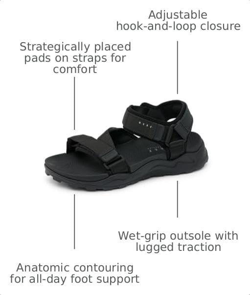 REEF Cross Shore Men's Casual Sport Sandal, Adjustable Straps, Supportive Footbed, No Slip Traction Black