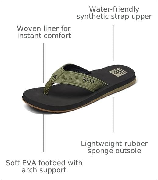 REEF Layback Men's Flip Flop Sandal, Arch Support, Water Friendly BlackOlive