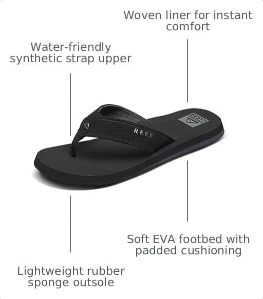 REEF Layback Men's Flip Flop Sandal, Arch Support, Water Friendly Black