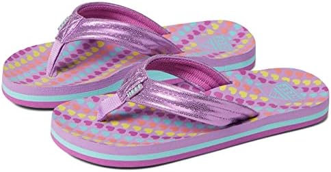 REEF Girls Kids Ahi Beach Flip Flop, Soft Cushion Footbed, Water Friendly Lavender Hearts