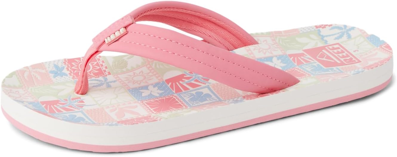 REEF Girls Kids Ahi Beach Flip Flop, Soft Cushion Footbed, Water Friendly Sunset Stamp