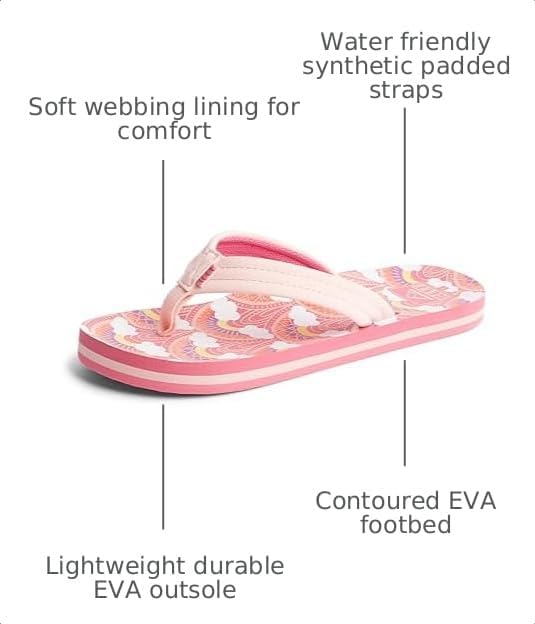 REEF Girls Kids Ahi Beach Flip Flop, Soft Cushion Footbed, Water Friendly initial