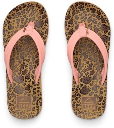 REEF Girls Kids Ahi Beach Flip Flop, Soft Cushion Footbed, Water Friendly LeopardCanyon Sunset