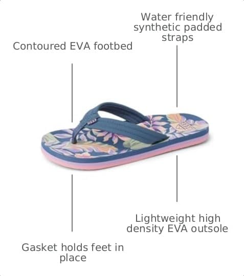 REEF Girls Kids Ahi Beach Flip Flop, Soft Cushion Footbed, Water Friendly initial
