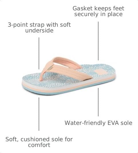 REEF Girls Kids Ahi Beach Flip Flop, Soft Cushion Footbed, Water Friendly Peach-blue Animal