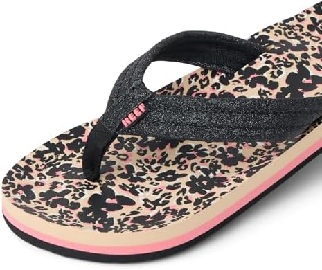 REEF Girls Kids Ahi Beach Flip Flop, Soft Cushion Footbed, Water Friendly Floral Cheetah