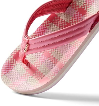 REEF Girls Kids Ahi Beach Flip Flop, Soft Cushion Footbed, Water Friendly Pink Plaid