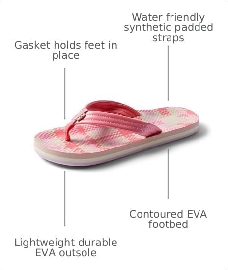 REEF Girls Kids Ahi Beach Flip Flop, Soft Cushion Footbed, Water Friendly Pink Plaid