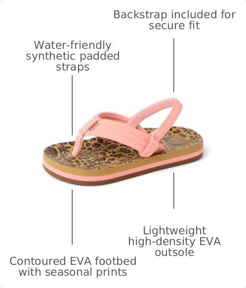 REEF Girls ToddlerLittle Kid Ahi Beach Flip Flop, Soft Cushion Footbed, Water Friendly LeopardCanyon Sunset