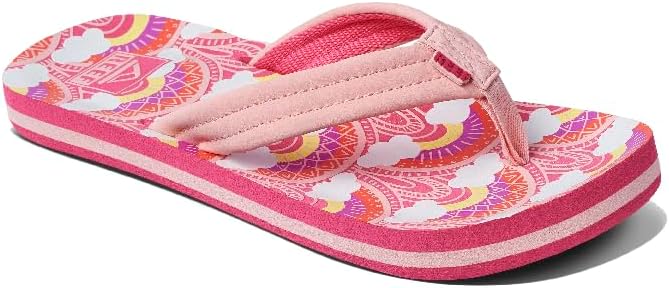 REEF Girls Kids Ahi Beach Flip Flop, Soft Cushion Footbed, Water Friendly Rainbows and Clouds