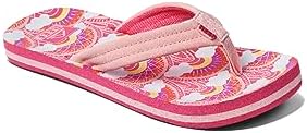 REEF Girls Kids Ahi Beach Flip Flop, Soft Cushion Footbed, Water Friendly Rainbows and Clouds