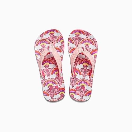 REEF Girls Kids Ahi Beach Flip Flop, Soft Cushion Footbed, Water Friendly Rainbows and Clouds