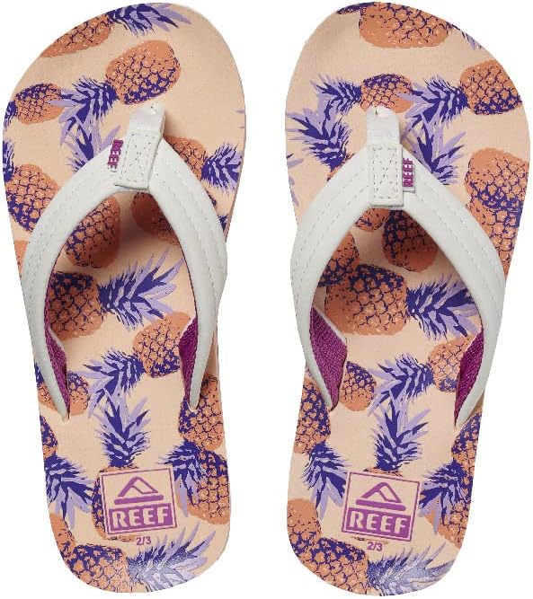 REEF Girls Kids Ahi Beach Flip Flop, Soft Cushion Footbed, Water Friendly Coral Pineapples